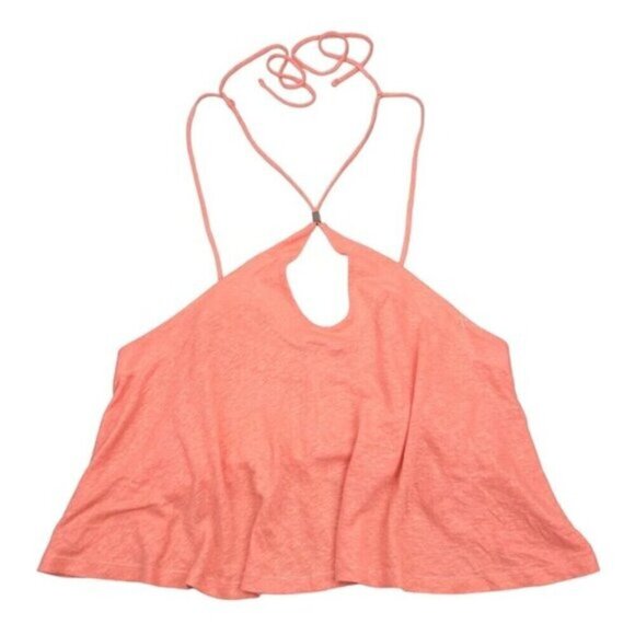 Free People Long Weekend Lightweight Linen Flowy Halter Top In Watermelon Large - Picture 3 of 6